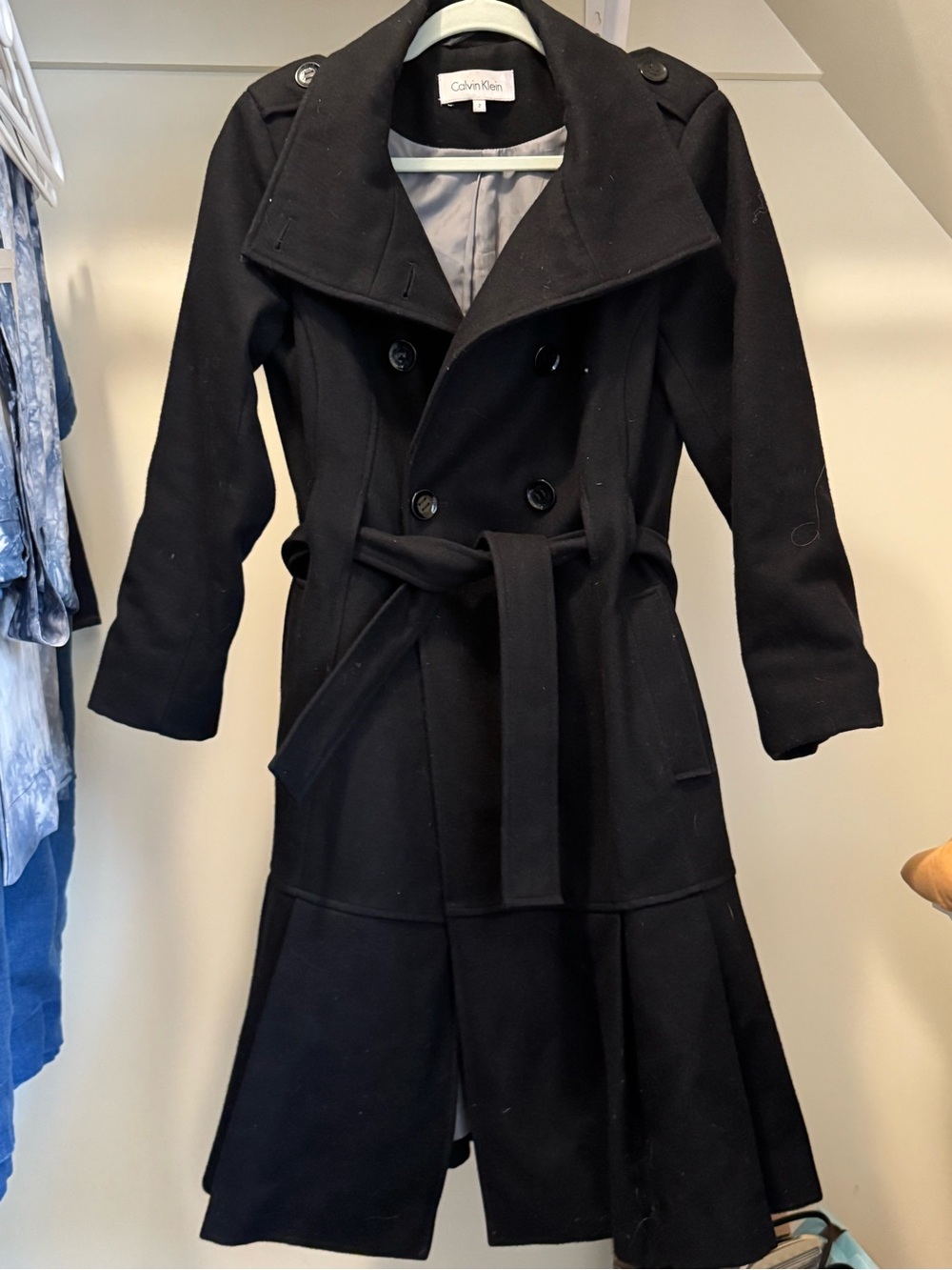 Calvin Klein Women's Black Double-Breasted Belted Trench Coat